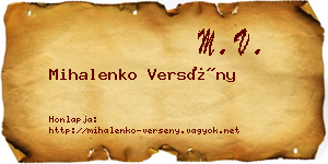 Mihalenko Versény névjegykártya